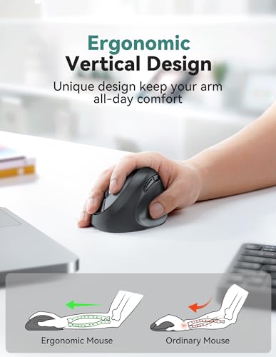 TECKNET Ergonomic Mouse, 4800 DPI 5 Adjustable DPI Levels, Wireless Vertical Mouse, 6 Buttons, 2.4G Silent Mouse for Laptop, PC, Chromebook, Mac - Black - color: Black