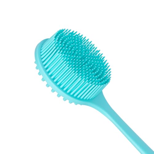 DNC Silicone Back Scrubber for Shower, Soft Bath Body Brush with Long Handle (Blue) - color: Blue