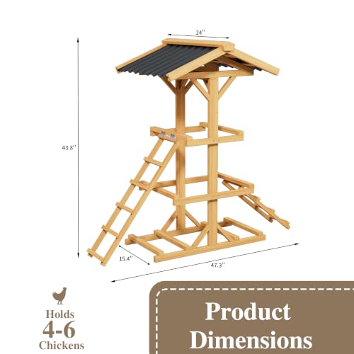 Outdoor Wooden Chicken Roost Perch Multi-Tier Activity Stand | Let Chickens Run, Play & Stay Healthy, Ideal for Backyard Coops & Farms, Fits 8-12 Chickens - color: C02 Brown with Black