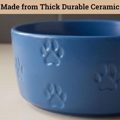 Ceramic Dog Bowl Set of 2 w/ Anti-Skid Base 6.5"W x 2.5"H, 3.8 Cup Capacity | Thick Ceramic, Dishwasher Safe, Anti-Skid Rubber Base, 3.8 Cups per Bowl, Ceramic Food & Water Bowls Set of 2 for Medium Dogs - color: Blue, size: Medium