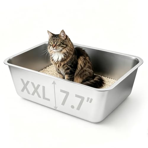 Stainless Steel Cat Litter Box, 23.6"x15.8"x8" | For Adult Cats or Kitty/Kitten Rust-Proof, High Side, Non Stick, No Smell, Easy to Clean Metal Cat Litter Box - size: XX-Large:23.4"L x15.6"W x 7.7"H