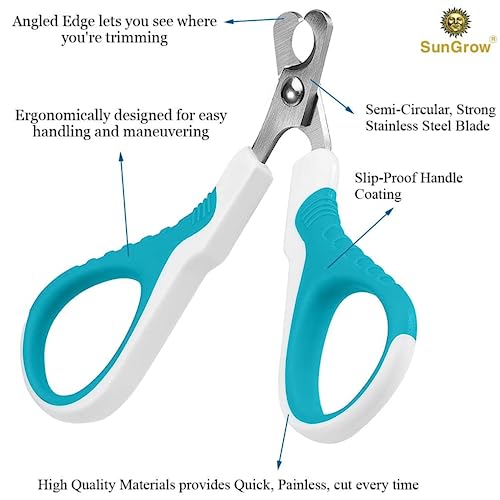 SunGrow Dog Nail Trimmer for Small and Medium Dogs, Cat Nail Claw Clipper, Non-Slip Handle, Professional Paw Grooming and Nail Care, Stainless Steel Blade