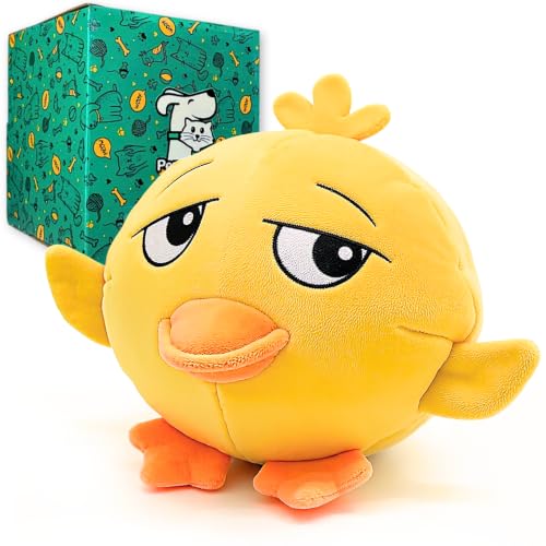 Ducky 3 in 1 Plush Duck Dog Chew Toy with Squeaky Ball Inside for Aggressive Chewers, Super Interactive, No Stuffing, Strong Tough Heavy Durable, Birthday Gift Box for Small & Large Breeds - color: Yellow