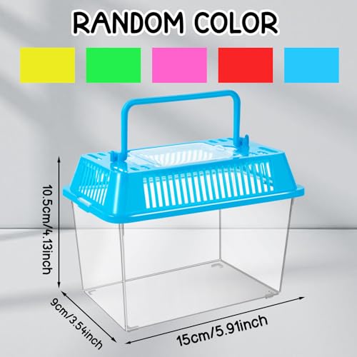 12Pcs Plastic Reptile Terrariums Carrier Cage, Tarantula Enclosure Snake Breeding Box Hatching Container Transparent Fish Tank Turtle Aquarium with Random Color Lid for Shrimp, S(5.9" x 3.5" x 4.3") - size: S
