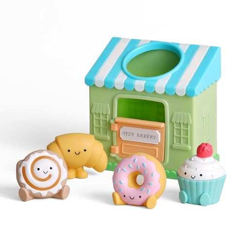 Itzy Ritzy Put & Take Learning Toy, Sensory Activity Toy for Babies, Bakery | 4 Squeezable Bakery Pieces Encourage Put & Take Play, Hand-Eye Coordination, Problem Solving, Motor Skills, Early Learning - color: Bakery