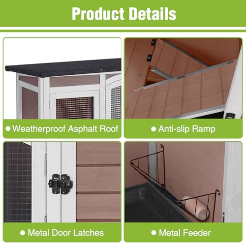 Rabbit Hutch Indoor & Outdoor, Mobile Bunny Hutch with Wheels, Wooden Rabbit Cage with 2 Pull Out Trays and Ramp, Two-Story Design Guinea Pig Cages