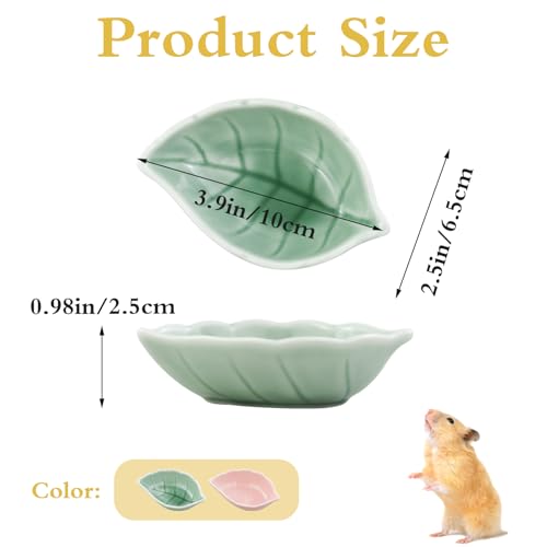Small Ceramic Bowls, Leaf-Shaped Hamster Food and Water Bowl for Hamsters Guinea Pigs Reptile Hermit Crab and Birds, Easy to Clean & Anti-Bite (Green)