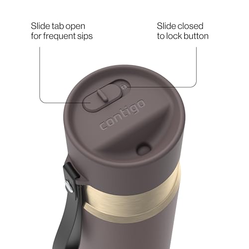 Contigo AutoSeal 24 oz Stainless Steel Vacuum-Insulated Water Bottle with Leakproof Push-Button Spout & Lock, Carry Strap, BPA-Free & Lead-Free, Dishwasher Safe - color: Terra Champagne, size: 24 Ounces