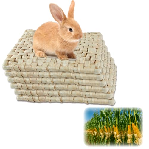 Rabbit Grass Mat,Corn husk Woven Natural Grass Bed Mat for Small Animals,Non-Toxic & Durable Chew Toy Nest Pad,Ideal Cage & Playpen Bottom Mat for Rabbits,Guinea Pigs,Hamsters,Rats & Parrots (6pcs) - size: 6pcs