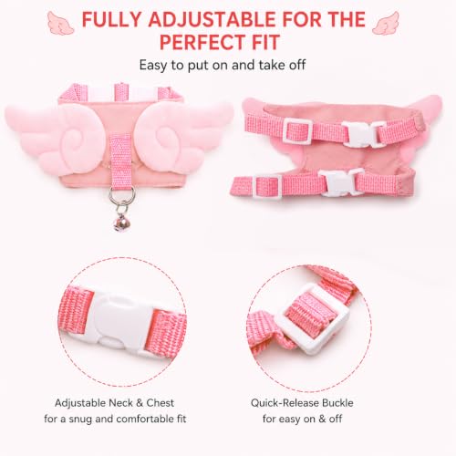 Ferret Harness and Leash Set for Adult Ferrets, Cute Angel Wing Small Animal Vest Harness, Adjustable for Ferrets Kittens Mini Dogs Pink1536-1 - color: Angel Pink