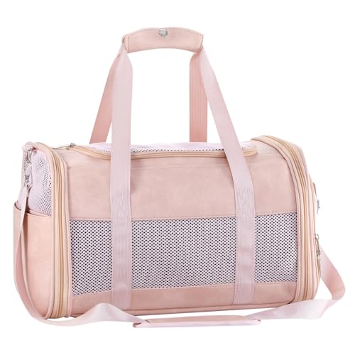 Fashion Dog Carrier Pet Carrier Airline Approved Cat Carrier for Small Dogs Cats Under 15 Lbs, Vegan Leather Collapsible Soft Sided Travel Puppy Carrier - color: Pink