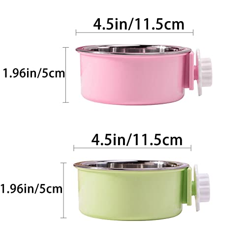 Crate Dog Bowl,Removable Stainless Steel Water Food Feeder Bowls Crate Coop Cup,Pet Cage Bowls with Bolt Holder for Cat, Puppy, Birds, Rats, Rabbits Small Animals ((Green+Pink) Round, Samll) - color: (Green+Pink) Round, size: Small