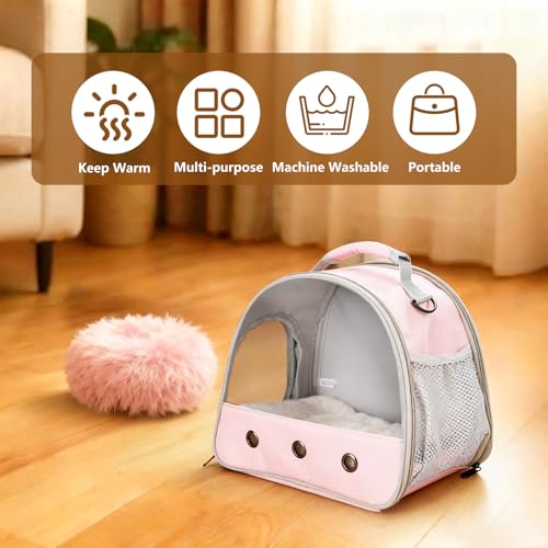 2-Pack Guinea Pig Carrier and Burrowing Bed, Portable Small Animal Cage with Clear Window, Plush and Fluffy Hideaway Pet Bed for Piggies, Hamster - color: Pink