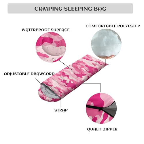 Sleeping Bags for Adults and Kids Backpacking Camping Sleeping Bags for Girls and Boys Lightweight Waterproof Cold/Warm Sleeping Bag for All Season - color: Pink Camo