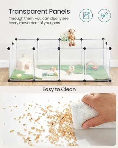 SONGMICS Pet Playpen with Floor, Small Animal Pen, Pet Fence Indoor, DIY Plastic Enclosure for Hamsters, Rabbits, Hedgehogs, Ferrets, 56.3 x 28.7 x 18.1 Inches, White ULPC02W - color: White, style: 20 Panels - 56.3"L x 28.7"W x 18.1"H