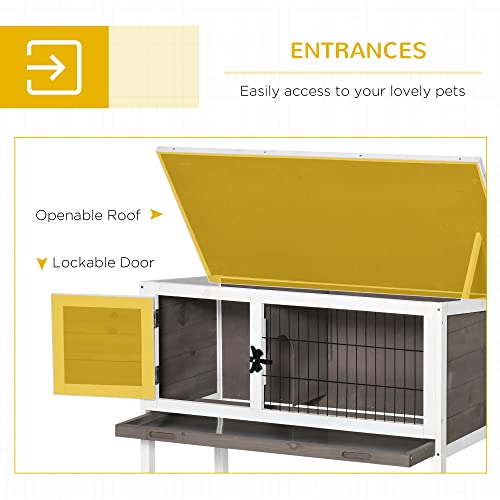 PawHut Elevated Wooden Rabbit Hutch Indoor/Outdoor for Guinea Pig Brown | Bunny Cage, Hinged Asphalt Roof, Removable Tray - color: Brown