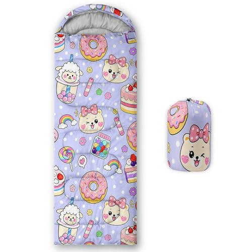 QOOMO Camping Sleeping Bags,3 Season Warm & Cool Weather,Lightweight,Waterproof Sleeping Bags for Adults & Kids,Traveling,and Outdoors,Camping Gear Equipment - color: Kawaii Bear 4