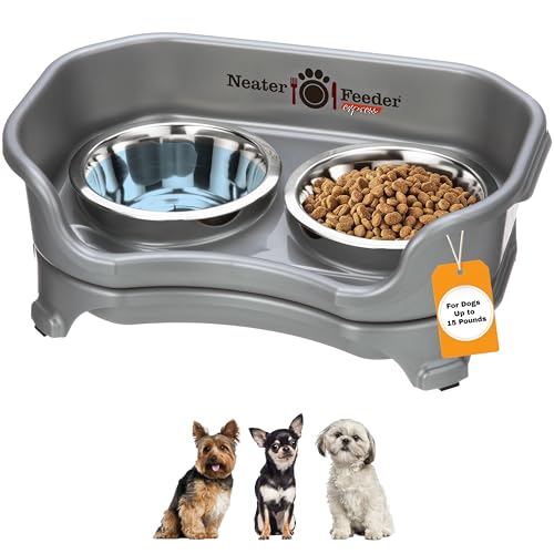 Neater Feeder Express Mess Proof Dog Bowls Elevated for Small Breeds Under 15 Lb, Made in USA, No Spill Raised Dog Food Bowl Stand, Stainless Steel Food and Water Bowl Set, Feeding Station, Grey - color: Gunmetal Grey, size: Small w/ Standard Bowls