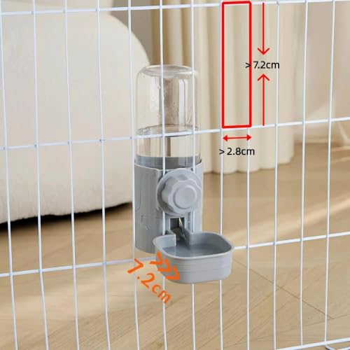 Pet Cage Suspended Water Dispenser, 17oz Hanging Automatic Water Bowl for Rabbit, Bunny, Cat, Ferret, Clear, Plastic (Grey)