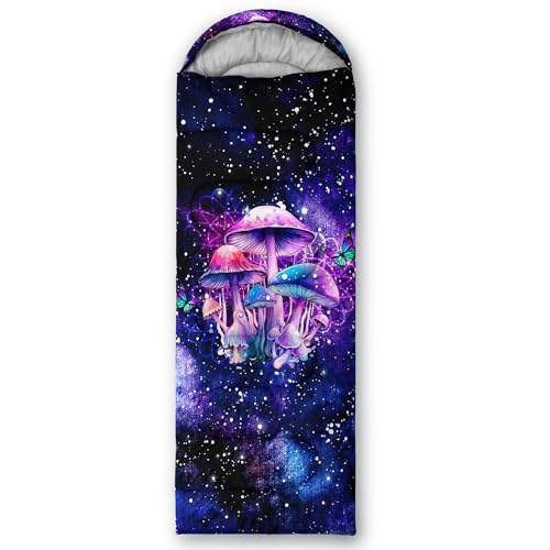 Sleeping Bags for Adults and Kids Backpacking Camping Sleeping Bags for Girls and Boys Lightweight Waterproof Cold/Warm 3-Season - color: Starry Purple Mushroom