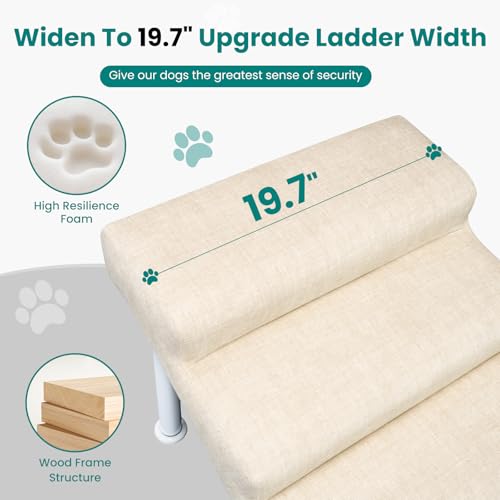 Dog Stairs for High Bed & Couch, Adjustable 5 Step Pet Steps | 19.7" Wide, For Small, Medium & Large Dogs, Non-slip Linen Faux Leather, Holds up to 150 lbs, Adjustable Height 18.5"–21.7"