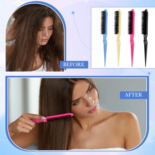 Yaomiao 6 Pcs Teasing Brush Set, 3 Row Nylon Rat Tail Combs for Fine Hair, Back Combing, Root Lifting, Scalp Massage, Hair Brushes for Women Salon Home Use(Black, Blue, Rose Red, Yellow) - color: Black, Blue, Rose Red, Yellow