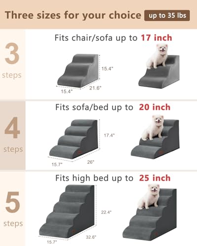 Aodisman Dog Stairs for Small Dogs,3 Step Dog Ramp for Couch,Non-Slip Steps | Pet stairs help small dogs, old cats, and puppies reach couches and chairs easily, durable indoor dog steps,15.4" H,Grey - color: Grey