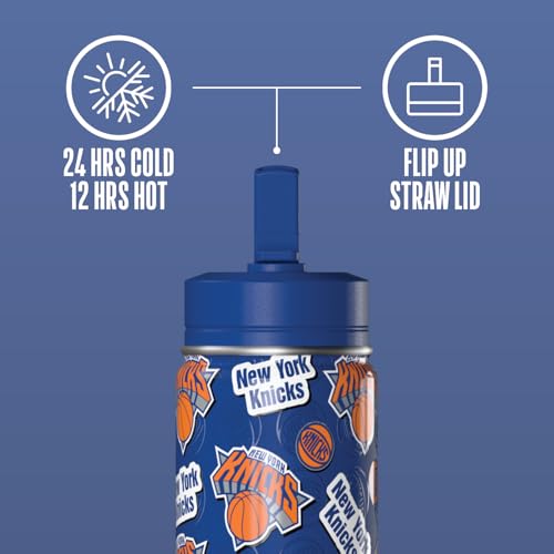 Hydrapeak NBA Officially Licensed 2026 Finals Champion New York Knicks Mini 14oz Kids Stainless Steel Bottle with Straw Lid Flexible Handle, Insulated, Spill Proof, Perfect for Back to School - color: New York Knicks