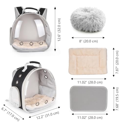 2-Pack Guinea Pig Backpack and Burrowing Bed, Portable Small Animal Cage with Bubble Clear Window, Plush and Fluffy Hideaway Pet Bed for Piggies, Hamster - color: Black