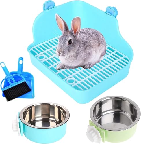 Rabbit Litter Box for Cage Bunny Corner Litter Bedding Box Small Animal Litter Pan Hanging Pet Bowls Cage Potty Trainer Pet Toilet for Rabbit Bunny Guinea Pigs Small Animals(Blue) - color: Blue, size: S: 11.02 x 8.66 x 5.9 inches (Fixed on both sides)