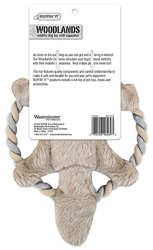 RUFFIN' IT Rhode Island Textile Woodlands Chipmunk Plush Dog Toy with Rope Chew Ring, Mutli, 8.5 inch (Pack of 1), All Breed Sizes - size: Small, style: Chipmunk