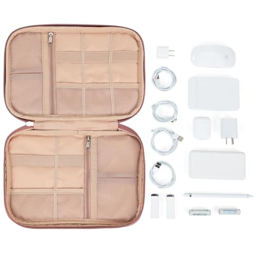 NISHEL Travel Cord Organizer, Electronic Cable Accessories Storage Bag | Bag for chargers, cables, phones, hard drives, USB devices and SD cards, ideal for travel and daily use, Rosewood-Pink - color: Rosewood-Pink