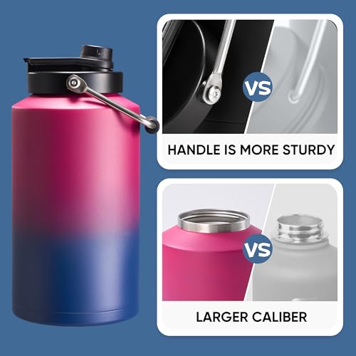 Fijinhom One Gallon Insulated Water Bottle for Travel: 2-in-1 Straw and Spout Lid, Keep Cold 24Hrs, Leakproof, 128oz Water Jug With Handle, Vacuum Stainless Steel for Sports, Hiking, Trip, Blue&Red - color: Red/Blue, size: 128 Ounces