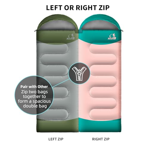 Sleeping Bags for Adults Kids - 3 Season Cold&Warm Weather Waterproof Camping Sleeping Bag - Lightweight Sleeping Bags for Camping Hiking Outdoor Travel - color: Grass green gray