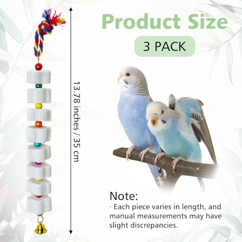 3 Pack Parrot Chewing Toys,Lava Calcium Bird Beak Grinding Stone with Bell Hanging Parakeet Cage Accessories for Parrot Budgies Hamster Chinchilla Rabbit African Grey - color: White