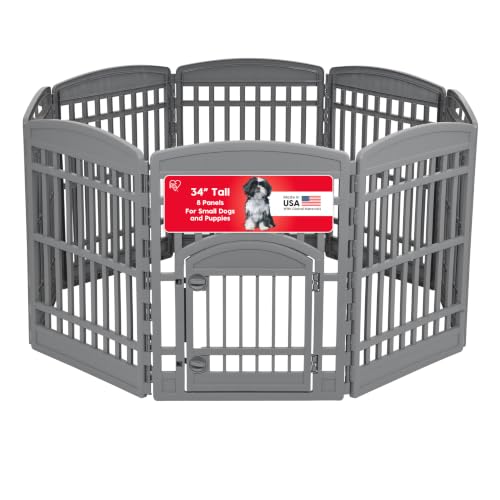 IRIS USA 8-Panel Dog Playpen, Pet Enclosure, Gray | Safe Play Zone, Configurable Layout, Custom Pen Configuration, Multi-Shape Setup, Stable Non-Tip Base, Secure Door Latch - color: Gray, size: 8 Panel - 34" H
