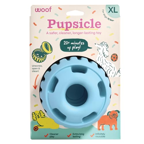 WOOF Pupsicle Interactive Dog Ball Toy for Dogs XL 75 lbs & Up - Blue | Long-lasting enrichment toy for extra-large dogs, easy-fill design, low-mess play, made of natural rubber, easy to clean - color: Blue, size: X-Large