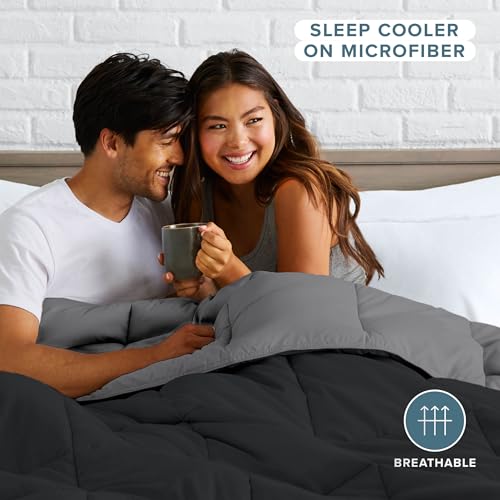 Bare Home Oversized Queen Comforter - Reversible Colors - Goose Down Alternative - Ultra-Soft - Premium 1800 Series - All Season Warmth - Bedding Comforter (Oversized Queen, Black/Grey) - color: 07 - Black/Grey, size: Oversized Queen