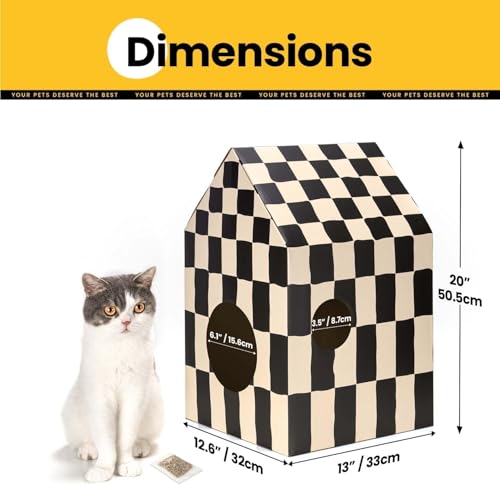 Conlun Cardboard Cat House with Scratch Pad & Catnip, Cat Play Scratching House for Indoor Hideaway Furniture, Heavy Duty Sturdy Cardboard Scratcher, Easy to Assemble Birthday Gift, Medium | 2-in-1 cozy cave, heavy-duty recycled cardboard | traps messy cr