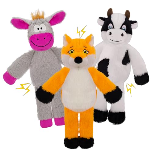 3Pack No Stuffing Dog Squeaky Toys, Plush with Crinkle Attract Medium Small | Durable Plush Puppy Teething Toys, Interactive to Keep Pets Busy, Toss Fetch Tug Play, Best Birthday Gift