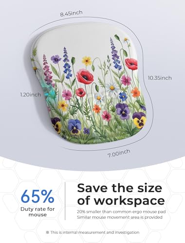 Wild Flower Bohemian Ergonomic Mouse Pad for Carpal Tunnel Pain Relief, 65% Usable Mouse Area, Memory Foam Concave Wrist Rest for for Office, PC, Gaming - color: 06 Wild Flower