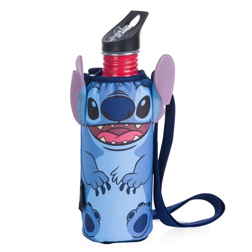 Picnic TIME Disney Shorts Bottle Cooler Tote, Insulated Water Bottle Holder with Adjustable Shoulder Strap for Travel Picnic Theme Parks, Fits 20 to 26 oz Bottles - color: Disney Lilo & Stitch - Blue