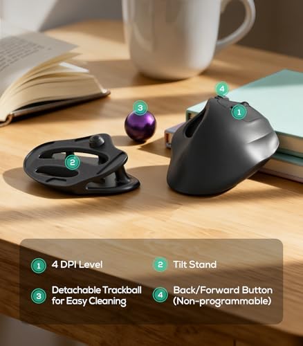 Nulea Wireless Trackball Mouse Ergonomic 21.7 Tilt Stand Thumb Control | Rechargeable mouse with 4 DPI levels,Bluetooth 2.4G connection,3 device switching,precise control,PC Mac compatible-Purple - color: C-Purple