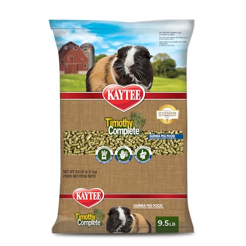 Kaytee Timothy Complete Guinea Pig Food, Made with Timothy Hay, High in Fiber, Supports Dental Health and Digestion, Long-lasting Vitamin C, 9.5 pounds - size: 9.5 Pound (Pack of 1)