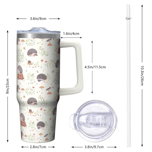 30oz Hedgehog Stainless Steel Tumbler with Handle and Straw, Insulated Cup Travel Coffee Mug Water Bottle with Lid and Straw, Animal Lovers Women Gifts - color: Hedgehog