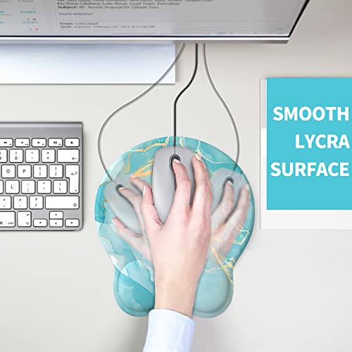 Mouse Pad with Wrist Rest, Comfortable Computer Mousepad with Gel Wrist Support Smooth Surface and Non-Slip PU Base for Pain Relief, Laptop, Office & Home (Blue Marble) - color: Blue Marble