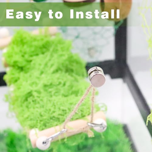 Jumping Spider Enclosure Accessories, Wooden Bridge with 7 Steps and Green Clusters Simulate Moss, Magnetic Jumping Spider Habitat Enclosure Decor