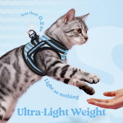 rabbitgoo Cat Harness and Leash Set, Step-in Soft Vest, Blue Wave | Escape Proof, Lightweight, Easy-on & Adjustable, Hook & Loop with Buckle, Reflective, for Kittens & Small Cats Walks, S - color: Blue Wave, size: S