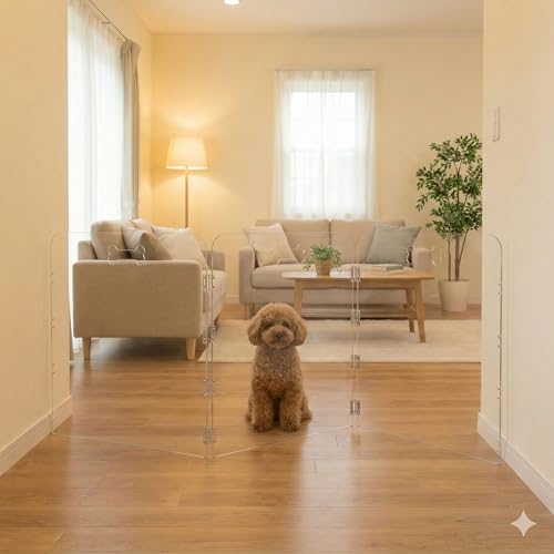 3-Panel Clear Acrylic Freestanding Dog Gate, Folding Pet Barrier | Transparent Puppy Fence with Handles, Foldable Playpen for House, Indoor Stairs, Doorways, Small Dogs & Rabbit - size: 3-Panel
