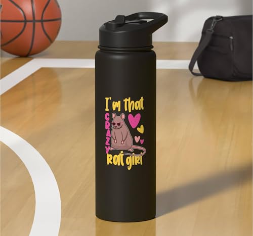Funny Rat Design for Girls and Women Stainless Steel Insulated Water Bottle - color: Black